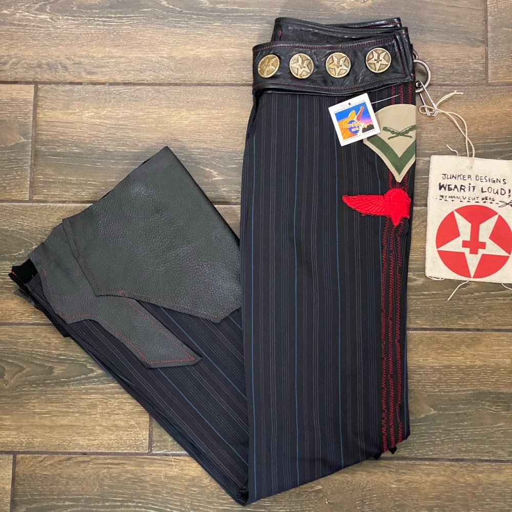 Junker Designs Pinstripe Pant w/ Leather waistband